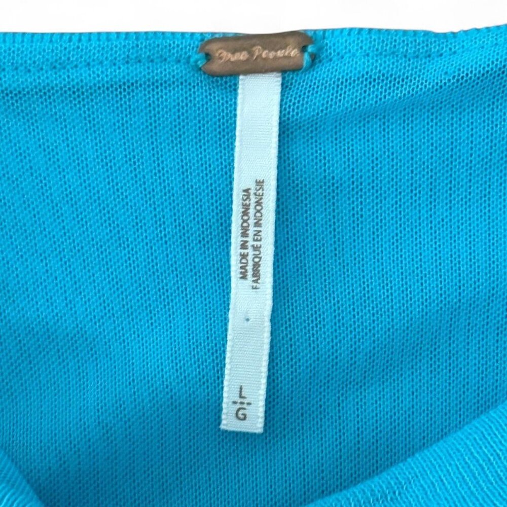 Free People Boulevard Bow Tie Strap Ruched Sides Cotton Rib Tank Top Aqua Size L - Picture 7 of 9